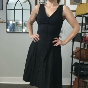 Anthropologie Black Midi Dress with Button Front